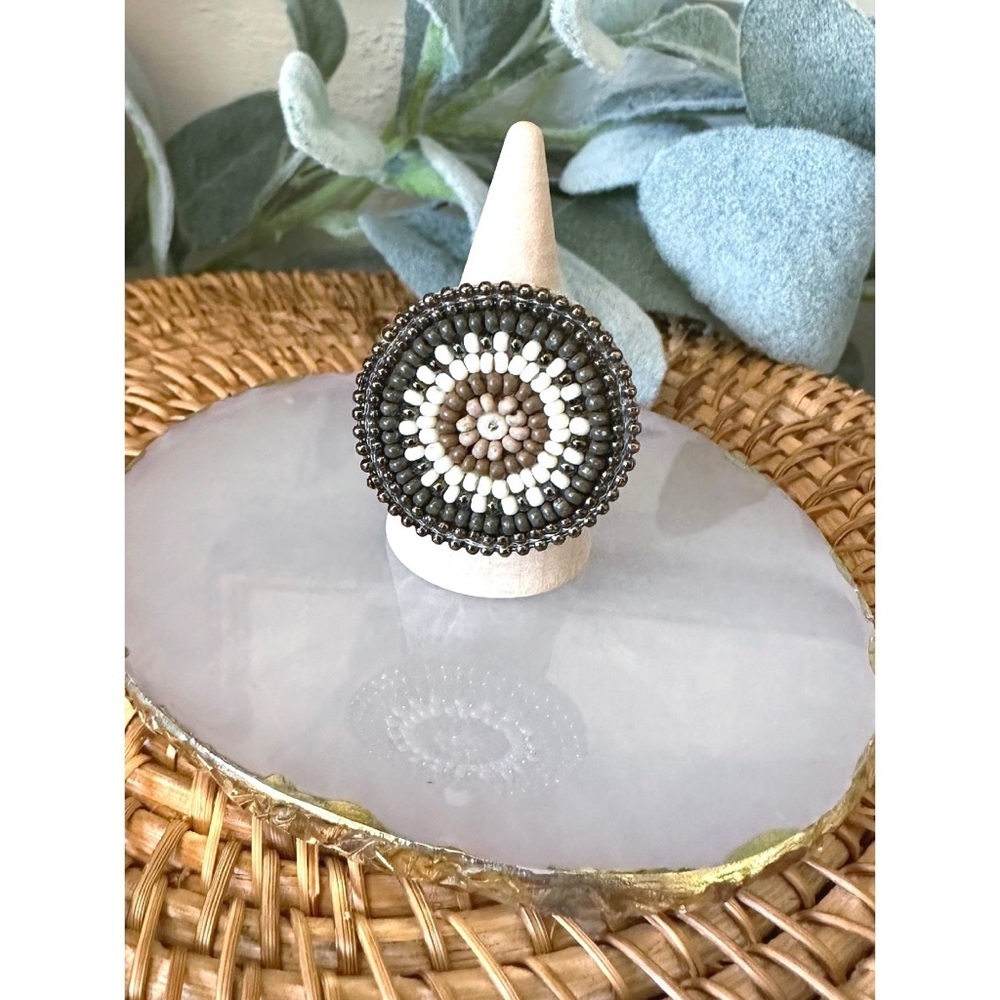Bead embroidered medallion ring